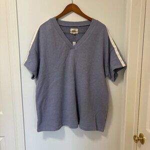 Madewell MWL Airyterry V-Neck Sweatshirt Tee: Varsity-Striped Edition 1XL NWT